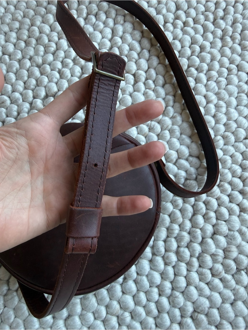 Portland Leather Round Brown Genuine Leather Crossbody Bag - Picture 7 of 9